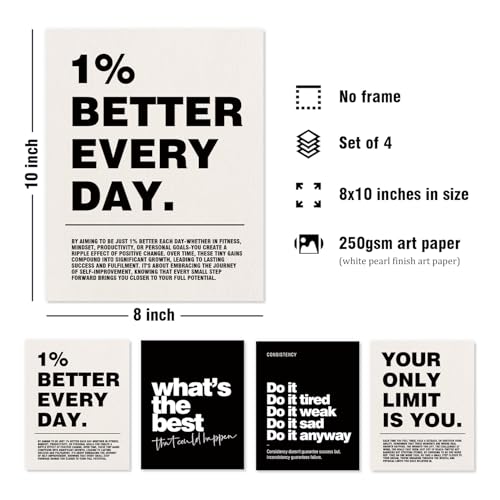 Motivational Office Wall Art Prints Set of 4, 8x10 Unframed Quotes