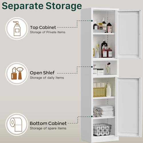 67" Tall Narrow Metal Pantry Cabinet with Adjustable Shelves, White