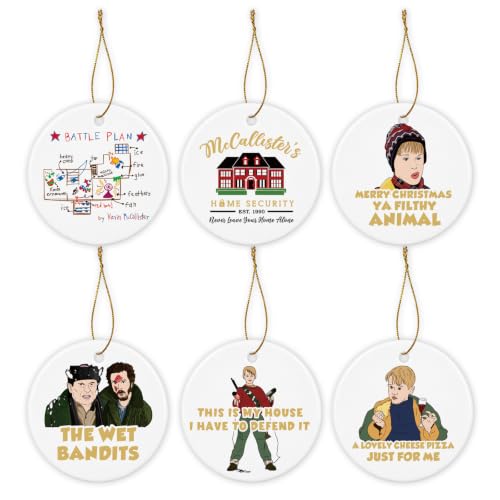 Cheroloven Home Alone Christmas Ornaments Set - 6 Ceramic Holiday Tree Decorations, Funny Gift for Fans