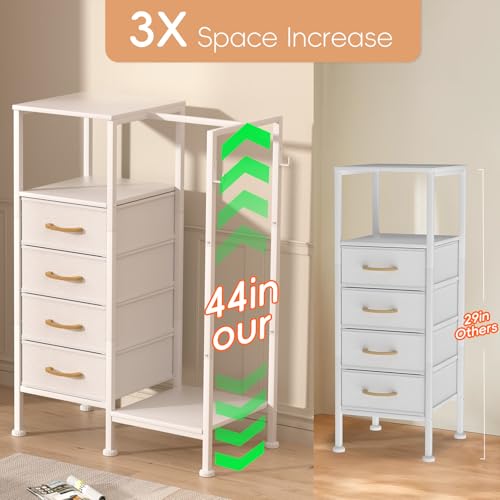 VERONLY White Reversible Bedroom Dresser with Clothes Hanging Rack & 4 Fabric Drawers