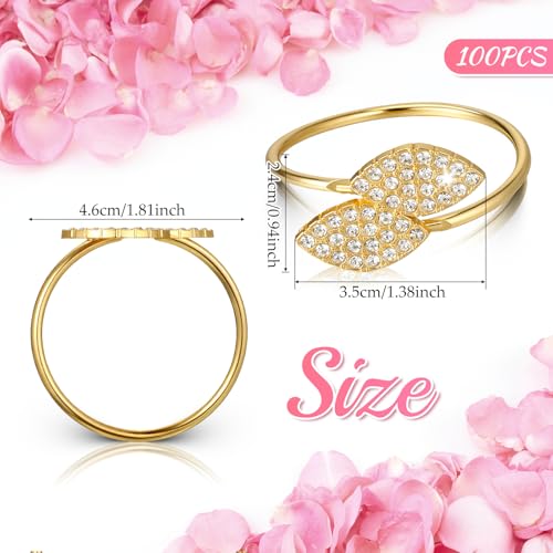Gold Leaf Napkin Rings Set - 100 Durable Round Table Decorations for Weddings & Holidays