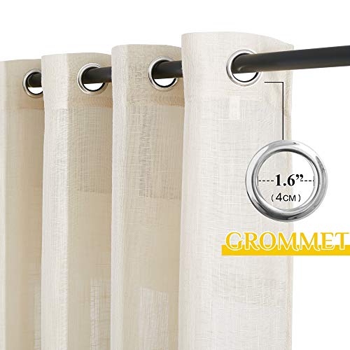 NICETOWN Linen Textured Sheer Curtains - Extra Wide Grommet Semi Voile Curtain Panel Window Treatment Drape for Living Room/Bedroom/Patio, Beige, 100 W by 84 L inches, Sold as 1 Panel