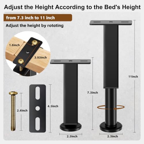 6PCS Adjustable Bed Support Legs, 7.3-11 Inch Heavy Duty Metal Bed Risers