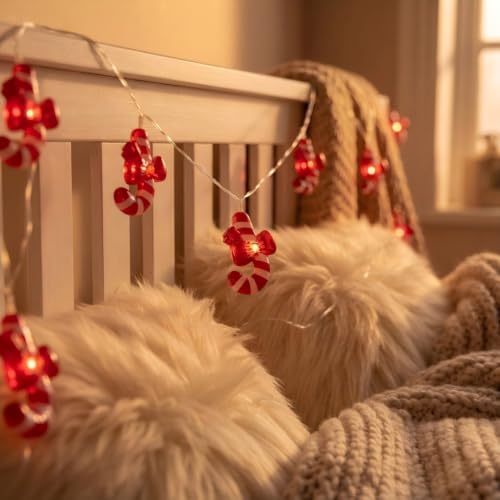 Candy Cane String Lights 10ft 30 LED Warm White Battery Operated (Candy Cane)