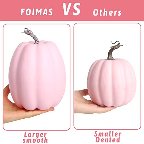 8-Piece Pink Artificial Pumpkin Set, Lifelike Foam Fall Table Decor