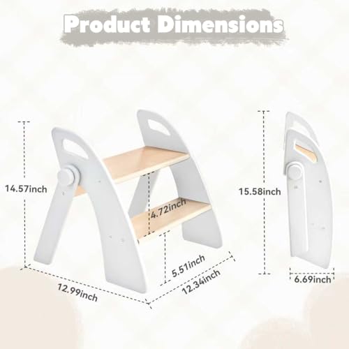 Foldable 2-Step Stool for Kids, Non-Slip Wooden Toddler Step Stool