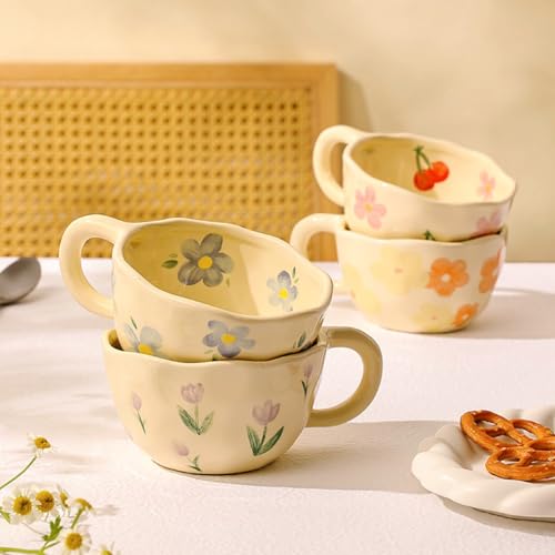 Purple Tulip Handmade Floral Ceramic Coffee Mug 8.5oz for Tea & Hot Chocolate