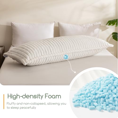 Memory Foam Body Pillow - Thick Large 20x54 Inch with Removable Cover, Beige