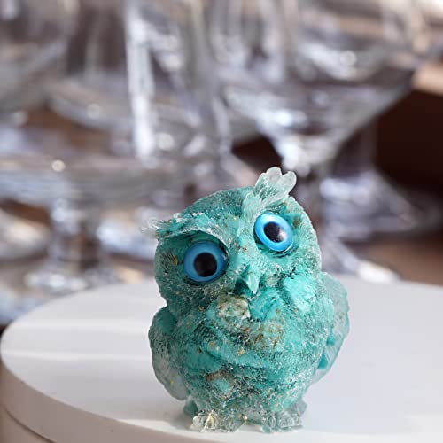 2.5-Inch Turquoise Gemstone Owl Figurine, Handmade Resin Owl Decor