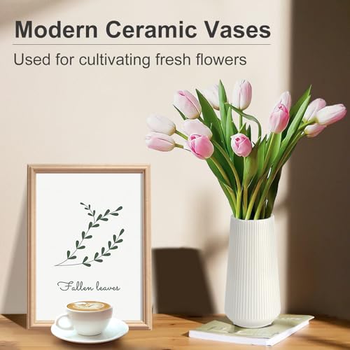 White Ceramic Flower Vase - Modern Minimalist Table Decor for Pampas Grass