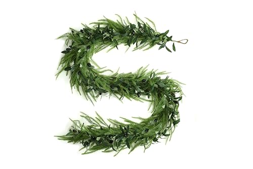 9FT Christmas Norfolk Pine & Olive Garland - Faux Greenery Wreath for Indoor Outdoor Decor