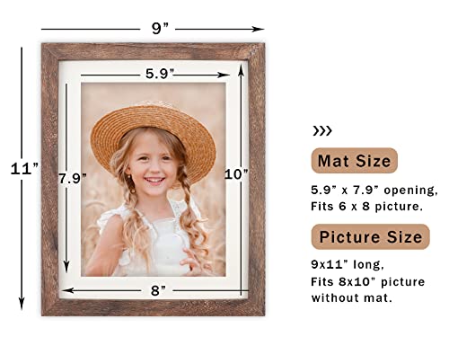Vintage Brown Wood 8x10 Picture Frame with Mat for Wall & Tabletop
