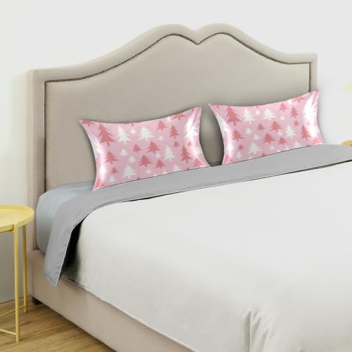 Christmas Tree Pink Satin Pillowcase 20x30in | Kopirit Hot Sleepers Queen Size
