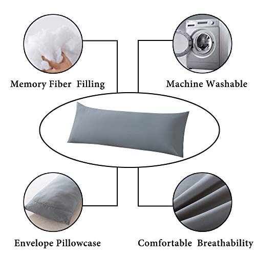 20x54 Inch Soft Grey Body Pillow with Pillowcase - Ergonomic Comfort