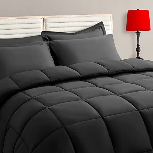 7-Piece Full Size Comforter Set - Soft All-Season Bed in a Bag, Dark Grey