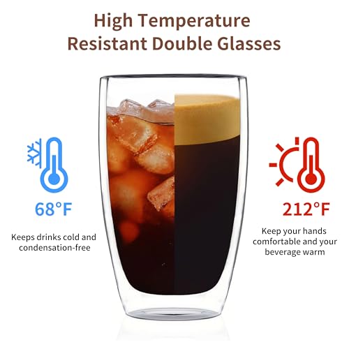 MESNEY 17oz Double Walled Insulated Glass Coffee Mug - Clear Latte Cup