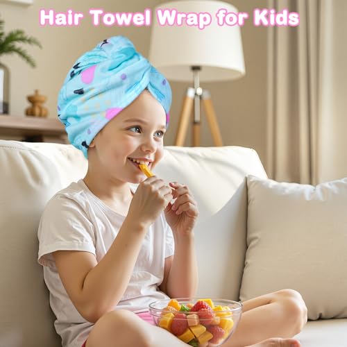 FIOBEE Love Microfiber Kids Hair Towel Wrap - Quick Dry Hair Turban for Girls, 2 Pack