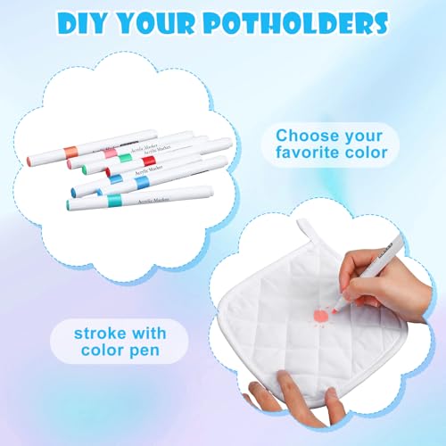 36 Pcs Christmas Pot Holders Craft Set with Markers - White Oven Mitts & DIY Decorations