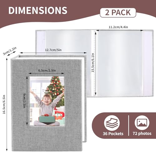 2-Pack 4x6 Linen Photo Album, Small Picture Book with Cover Window