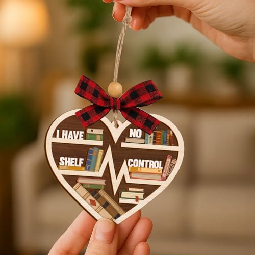 Musemory Book Lover Christmas Ornament - Bookish Heart Decoration - Funny Bookworm Gift - Variation: Book