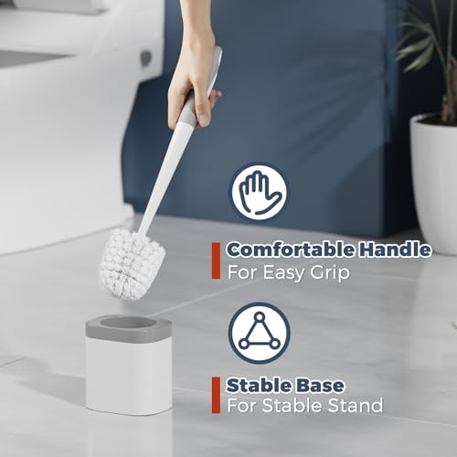 Holaloha Toilet Brush and Holder Set 2 Pack White Compact Deep Cleaning