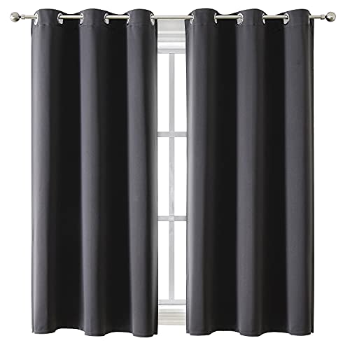 ChrisDowa Blackout Curtains 63 Inches Long Thermal Insulated 2 Panels Dark Grey