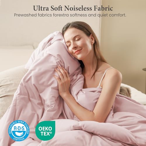 Joysoul Twin All Season Down Comforter Pink Goose Feather Duvet Insert