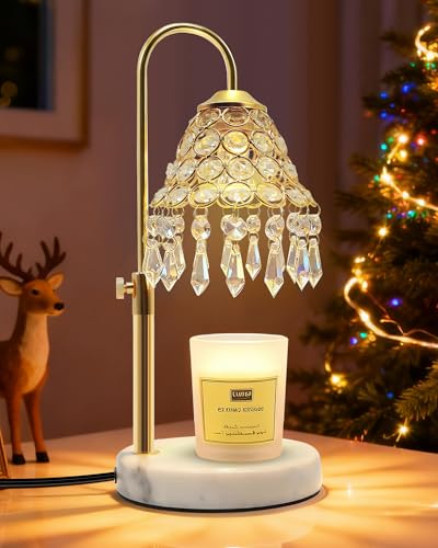 KISUFU Gold 2-in-1 Smart Crystal Candle Warmer Lamp with Timer - 50W Halogen + 5W Night Light, Adjustable Height