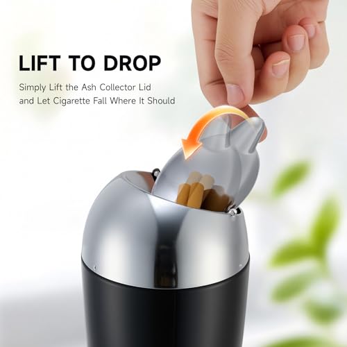 Adjustable Floor Standing Ashtray with Lid - Smokeless Steel Stand