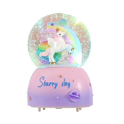 Unicorn Musical Snow Globe with Auto Snowfall and 7-Color LED Light