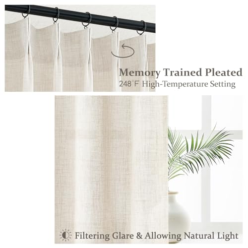 Pinch Pleated Linen Curtains 96 Inches - Light Filtering Drapes (2 Panels)