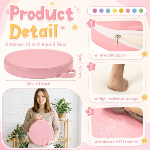 8 Pcs Round Classroom Floor Cushions for Kids, 15-Inch Flexible Seating