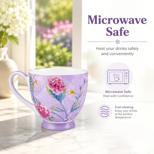 Glen Mila 16oz Light Purple Bone China Coffee Mug for Women – Cute Christmas Gift for Mom & Friends