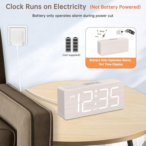 DreamSky Wooden Digital Alarm Clock for Bedroom with Large Numbers & Loud Alarm