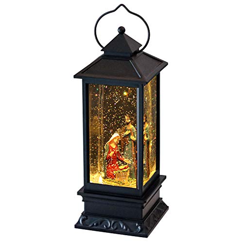 Musical Nativity Christmas Snow Globe Lantern with 6-Hour Timer & USB