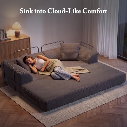 5-in-1 Convertible Corduroy Sofa Bed - 70" Folding Futon Couch (Gray)