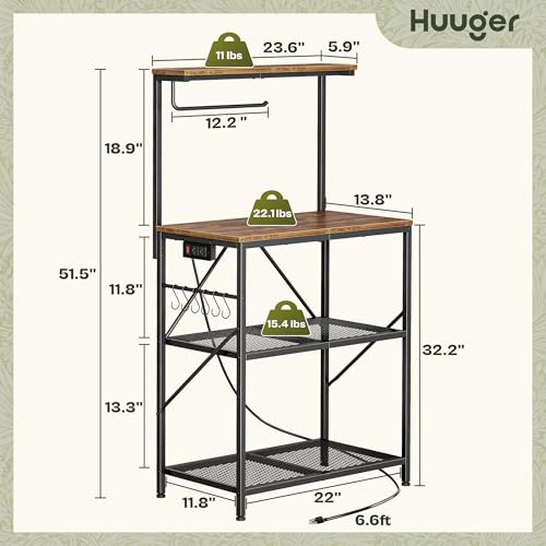 4-Tier Kitchen Bakers Rack with Power Outlet, Microwave Stand & Coffee Bar