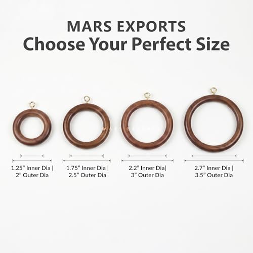 24-Piece Natural Rosewood Curtain Rings with Hooks, 1.25-Inch Inner Diameter