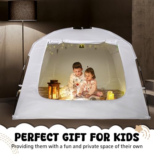 Indoor Blackout Bed Tent with String Lights - 4-Door Privacy Sleep Canopy