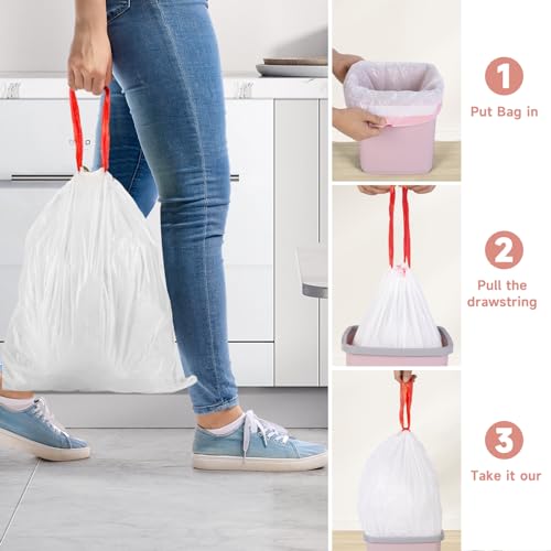 2 Gallon Small Drawstring Trash Bags - 60 Count Unscented Garbage Bags