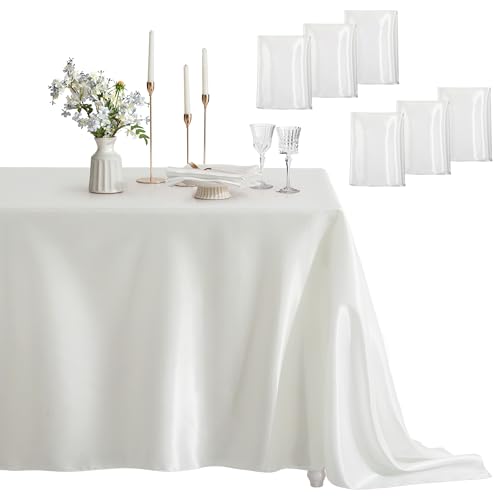 Counfeisly 6 Pack Satin Tablecloth, Off White 60 x 84 Inches – Rectangle