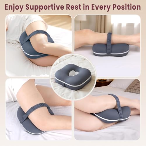 Memory Foam Knee Pillow for Side Sleepers with Adjustable Strap