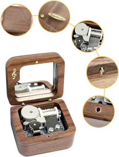 Vintage Walnut Wooden Music Box - Grandfather Clock Tune Hand-Crank