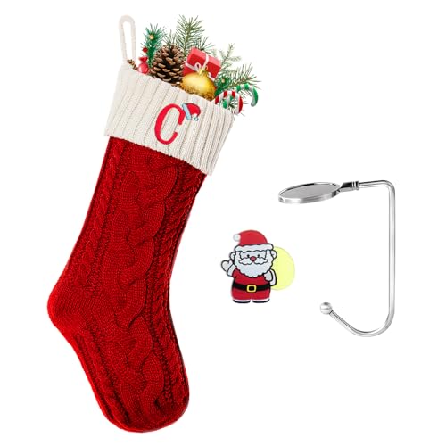 Personalized Monogram Christmas Stockings, 18 Inch Cable Knit Initial Stocking
