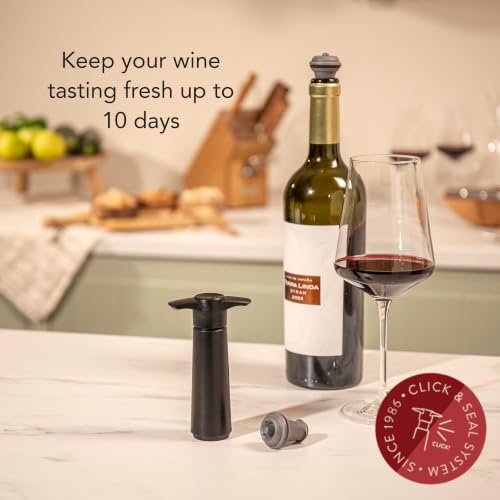 Vacuum Wine Saver Pump with 2 Reusable Bottle Stoppers - Black Wine Preserver