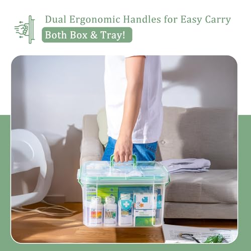 15QT Clear Medicine Organizer Box with Tray, Portable First Aid Storage Case