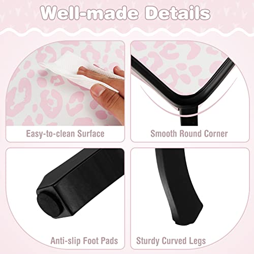 Kids Vanity Set with Tri-Folding Mirror and Stool, Pink Leopard Print