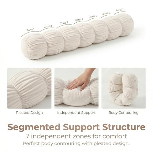 Long Bolster Pillow for Bed - 39 Inch Misty White, Soft Velvet Cover