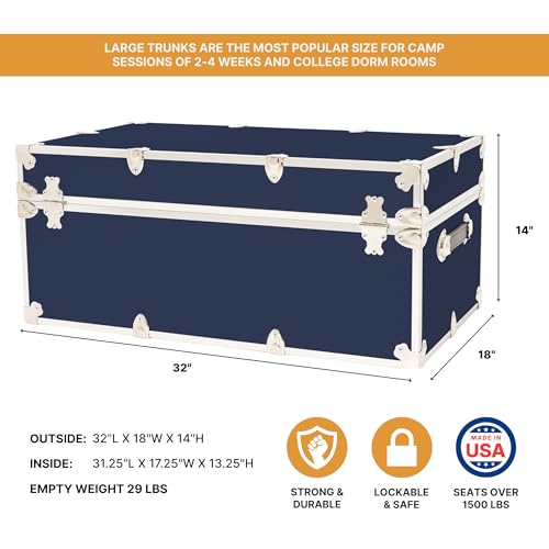 Classic Large Storage Trunk Footlocker for Camp & College Dorm, 32-Inch