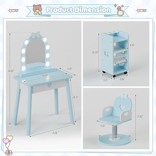 Kids Vanity Set with Light and Barber Chair - Pretend Play Salon Table